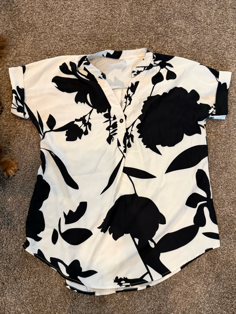 Black & White Floral V-Neck Short Sleeve Blouse - Picture 5 of 14